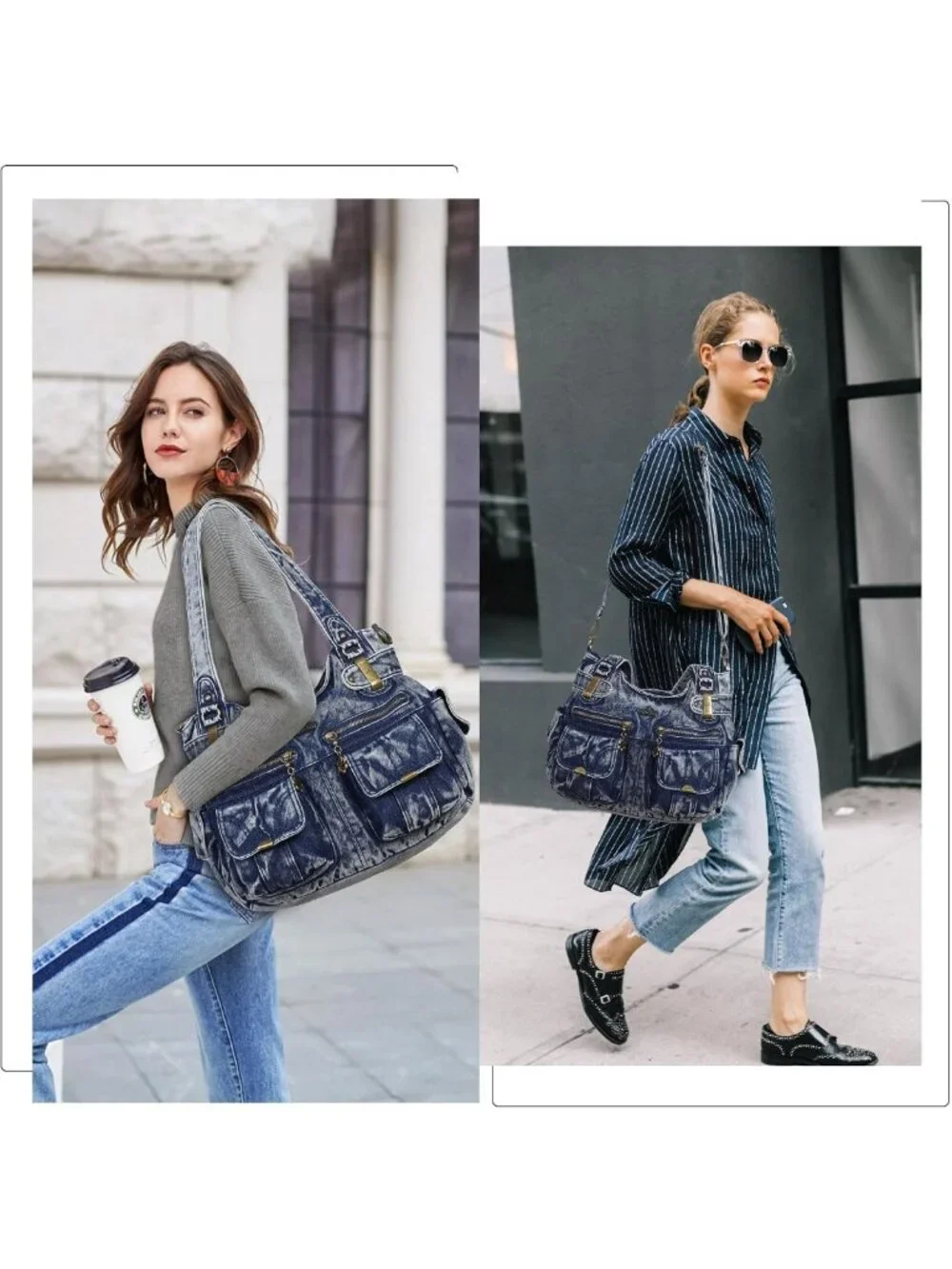 Stylish Women's Large Washed Leather Handbag with Double Zipper & Multi Pockets